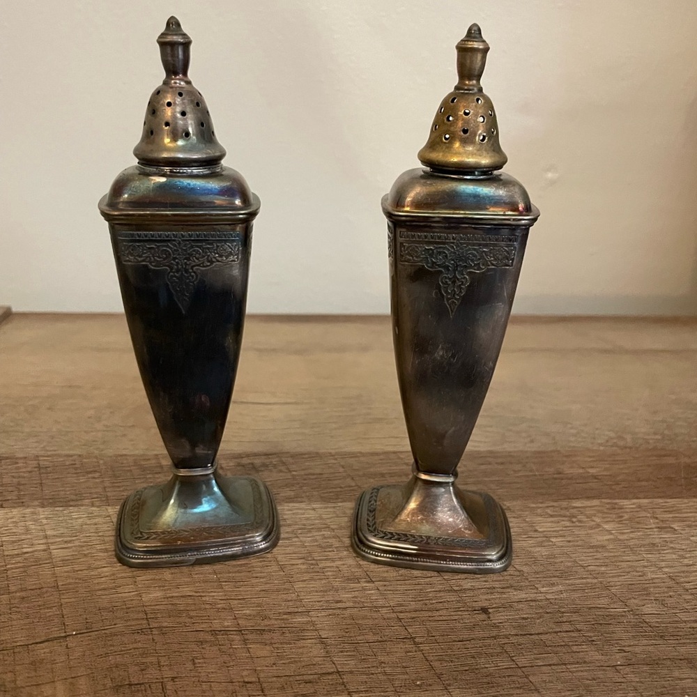 Vintage Silver-Tone Decorative Salt & Pepper Shakers - Pair